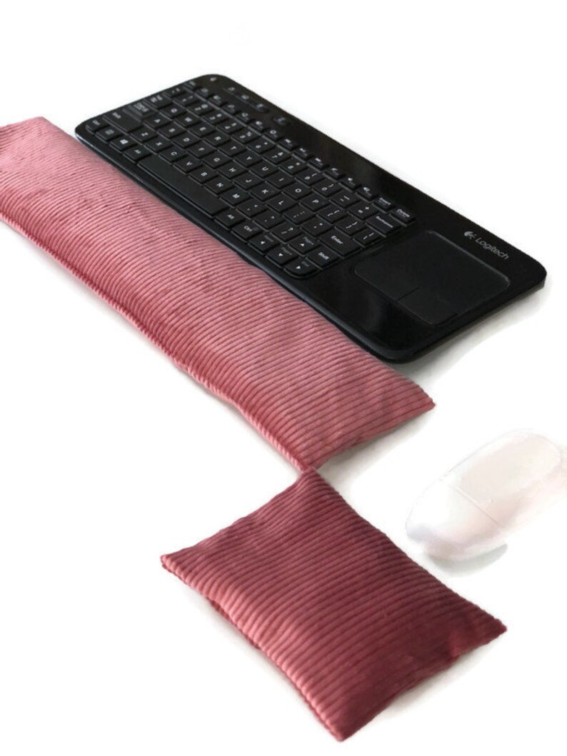 Corduroy Fabric Keyboard / Ash Rose Corduroy Mouse Wrist Rest Pillow Flax Seed Removable Washable Ergonomic Wrist Support, Gift for Her image 5