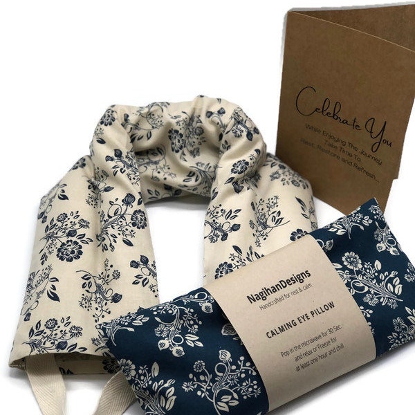 FLAXSEED Lavender Neck/Shoulder Hot Cold Pad, Lavender Eye Pillow, Washable Cover Eye Pillow Neck Wrap Set, Mother's Day Gift Set, Self Care