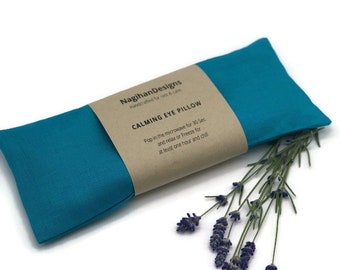 Turquoise Color 100 Percent Linen Cover, Lavender Flaxseed Aromatherapy Weighted Eye Pillow, Yoga Eye Mask, Gift