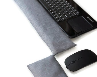 Dolphin Gray Linen Keyboard and Mouse Wrist Rest Pillow, Ergonomic Wrist Pad Flax Seed , Office Desk Accessories, Removable Washable Cover