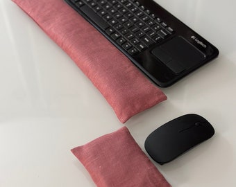 Deco Rose Linen Fabric Keyboard / Mouse Wrist Rest Pillow Flax Seed Removable Washable Ergonomic Wrist Support, Gift for Him, Eco Friendly