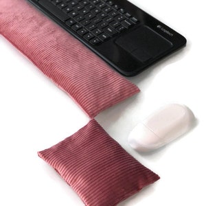 Corduroy Fabric Keyboard / Ash Rose Corduroy Mouse Wrist Rest Pillow Flax Seed Removable Washable Ergonomic Wrist Support, Gift for Her