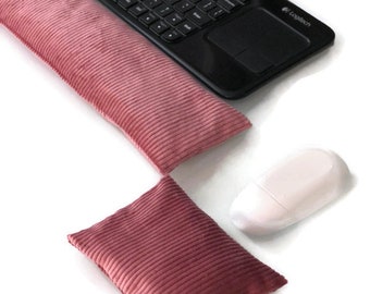 Corduroy Fabric Keyboard / Ash Rose Corduroy Mouse Wrist Rest Pillow Flax Seed Removable Washable Ergonomic Wrist Support, Gift for Her