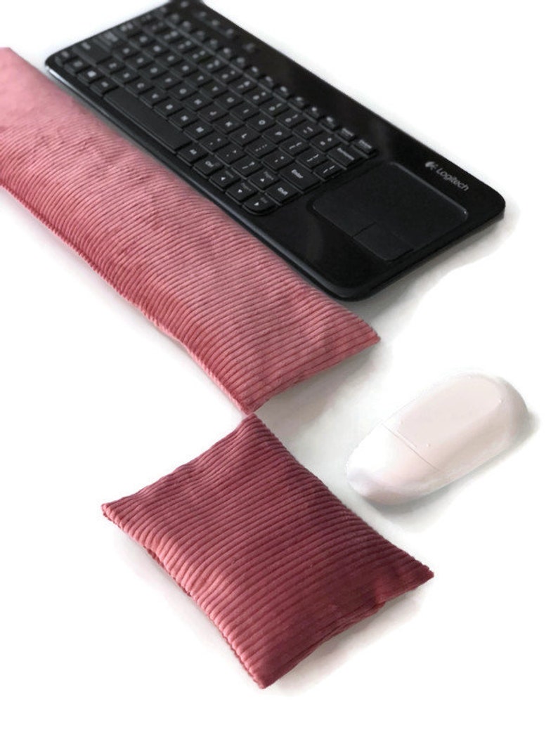 Corduroy Fabric Keyboard / Ash Rose Corduroy Mouse Wrist Rest Pillow Flax Seed Removable Washable Ergonomic Wrist Support, Gift for Her Pink Corduroy
