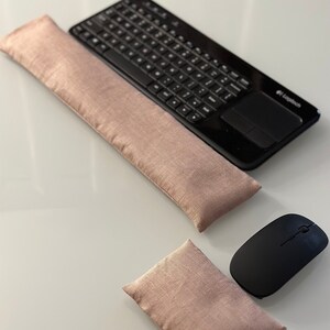 Linen 100 Percent Fabric Keyboard Smooky Pink Linen Mouse Wrist Rest Pillow Flax Removable Washable Ergonomic Wrist Support, Gift for Her