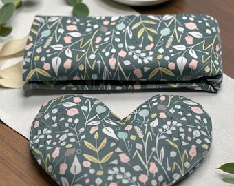 Floral Heart Eye Pillow & Lavender Neck Wrap Set: Relaxation Gift
