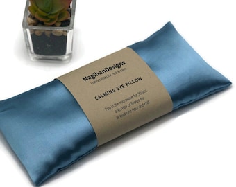 Dream Blue Satin Lavender Flaxseed or Unscented Eye Pillow, Aromatherapy Yoga Eye Pillow