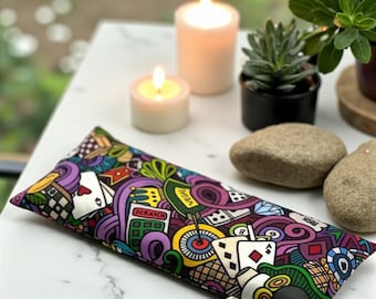 Casino Print Fabric Flax Seed Eye Pillow: Aromatherapy, Hot Cold Therapy, Gift for Christmas