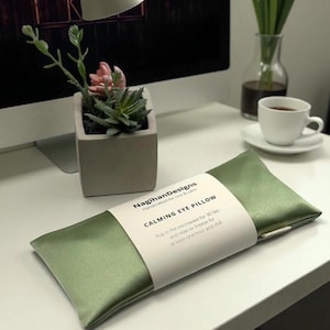 Eucalyptus Lavender or Unscented Aromatherapy Eye Pillow: Silky Satin, Flaxseed Filled Washable Cover, Warm or Cold
