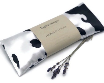Cow Print Satin Lavender Eye Pillow, Lavender Flax Seed Aromatherapy Relaxation Eye Pillow, Yoga,Yoga Gift, Mindfulness, Washable Cover