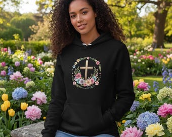 Floral Cross Hoodie - katholisches Sweatshirt des Glaubens und des neuen Lebens