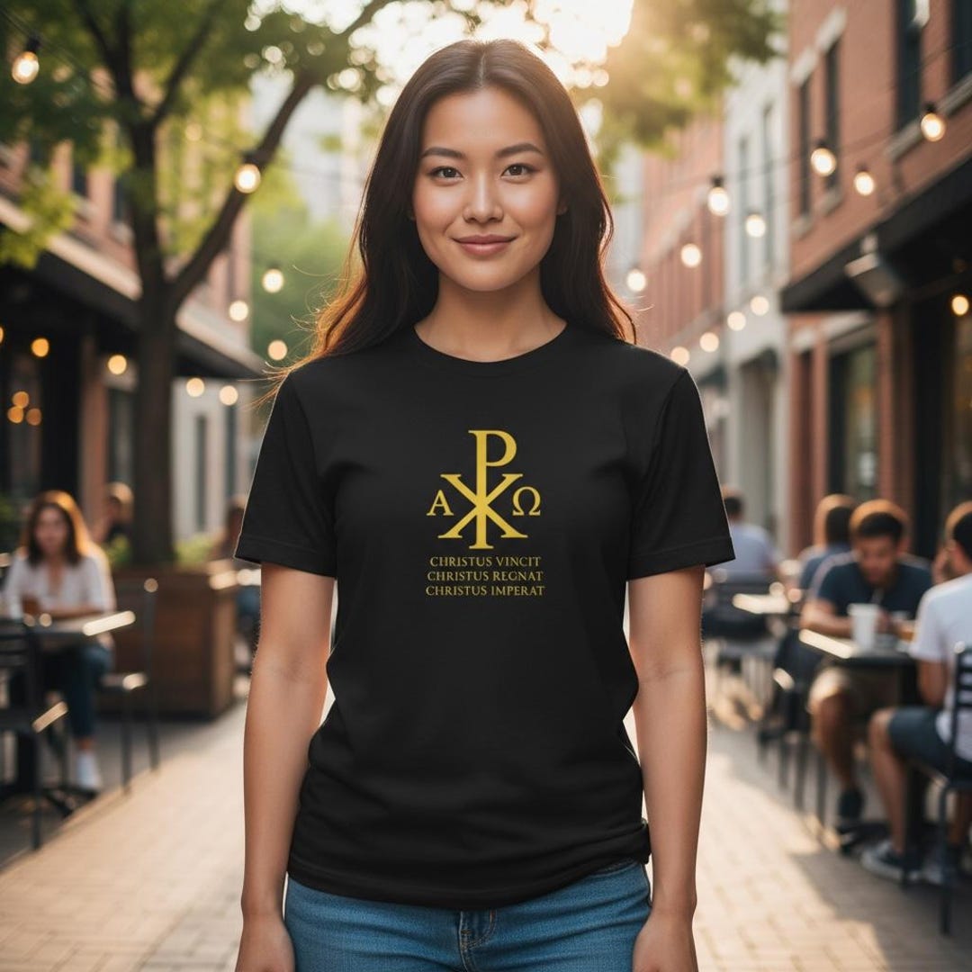 Chi-rho Gold Gradient T-shirt – Modern Catholic Tee of Christ’s Light ...