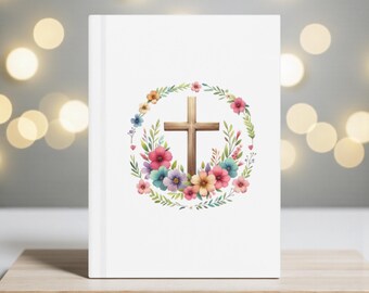 Floral Cross Journal – Made in USA –  Catholic Hardcover Notebook of Faith and Reflection