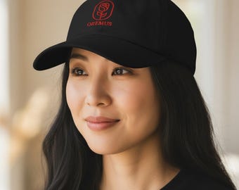 Oremus Embroidered Cap – Christian Catholic Dad Hat with Red Stitching