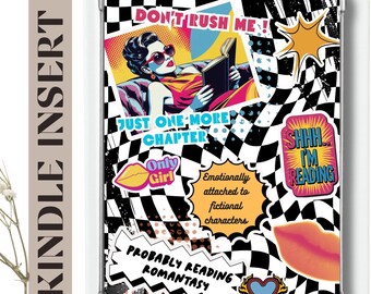Kindle-insats rutig, svart retro popkonst Romantasy Kindle, Romantasy boklig Kindle-klistermärkesinsats, Paperwhite, Colorsoft, Kindle Basic