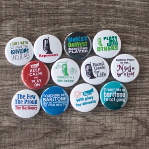 Marching Baritone Buttons / Marching Band and Music / Set of 12 Baritone 1&quot; or 1.25&quot; Pins or Magnets