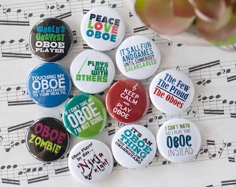 Oboe Buttons / Band and Orchestra / Set of 12 Oboe 1" Pins or Magnets