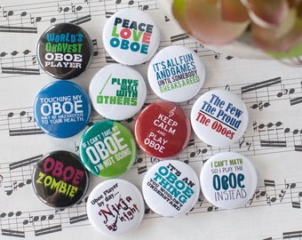 Oboe Buttons / Band and Orchestra / Set of 12 Oboe 1" or 1.25" Pins or Magnets