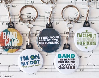 Marching Band Music Themed Button Keychains | Gift Set of Five | 1.25&quot; Size