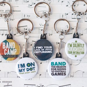 Marching Band Music Themed Button Keychains | Gift Set of Five | 1.25" Size