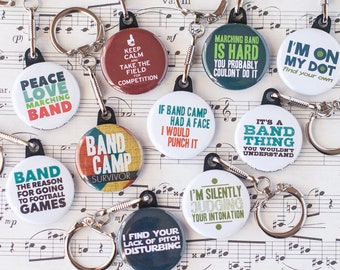 Marching Band Keychains | Gift Set of Ten Music Themed Button Keychains | 1.25&quot; Size