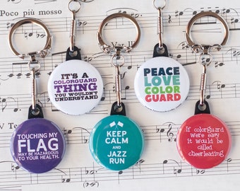 Gift Set of Colorguard Flag Themed Button Keychains | 1.25" Size
