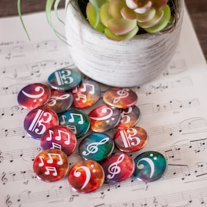 Music Notes & Clefs Buttons | Set of 12 1.25" Buttons or Magnets | Teacher Reward Gifts for Musicians and Students
