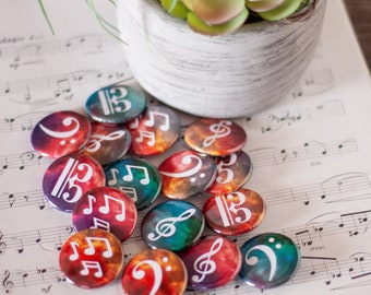 Music Notes & Clefs Buttons | Set of 12 1.25" Buttons or Magnets | Teacher Reward Gifts for Musicians and Students