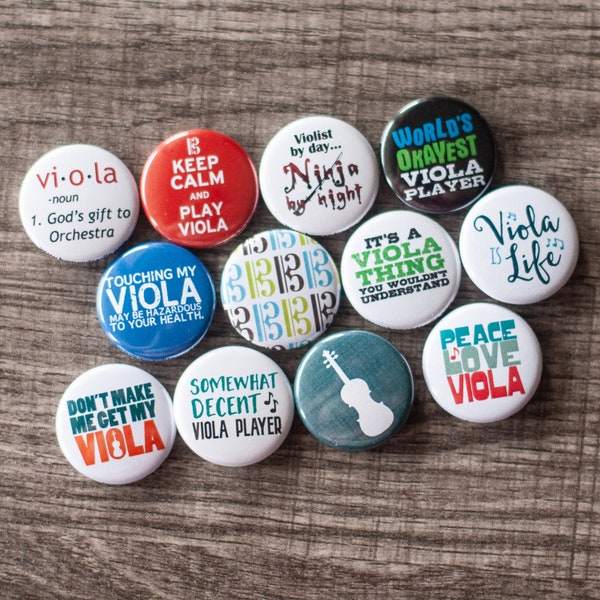 Viola Buttons / Music and Orchestra / Set of 12 Viola Pins 1", 1.25" or 2.25"