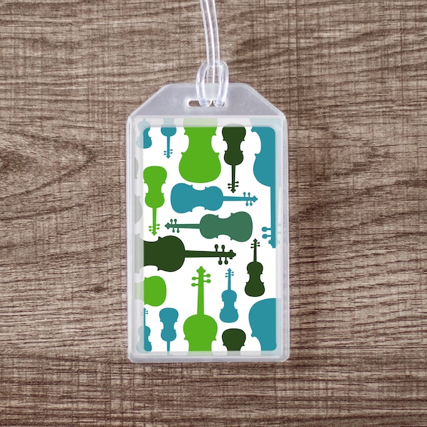 Violin Musical Instrument Case ID  or Luggage Tag - Blue and Green