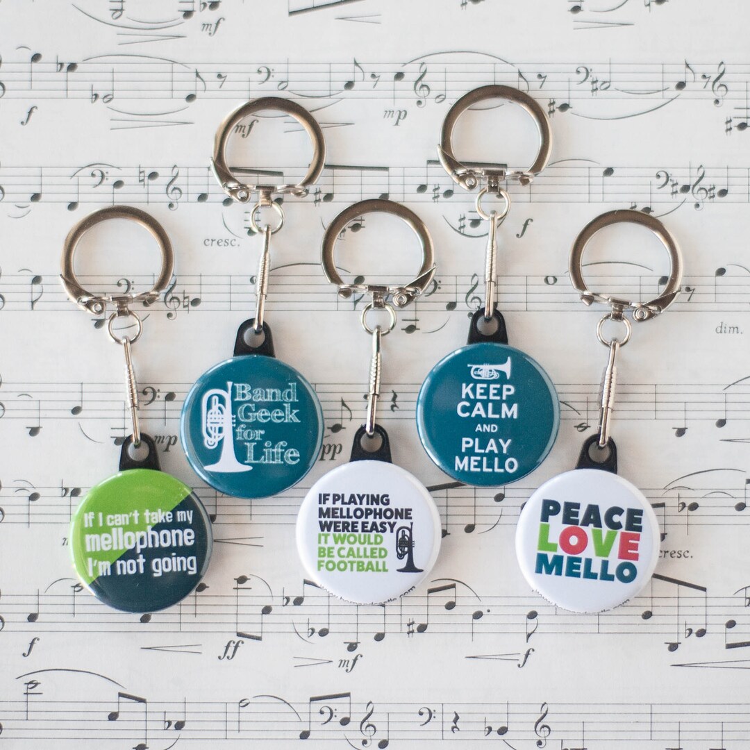 Gift Set of Five Mellophone Marching Band Themed Button Keychains 1.25