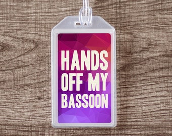 Hands Off My Bassoon Instrument Case ID Tag or Luggage Tag for Musicians | Purple