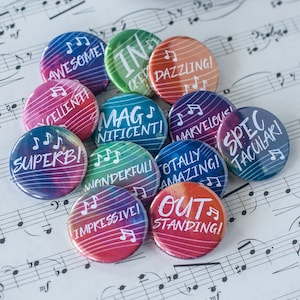 Botones de recompensa musical / Juego de 12 botones o imanes de 1" o 1,25" / Regalos de recompensa para profesores y estudiantes de música