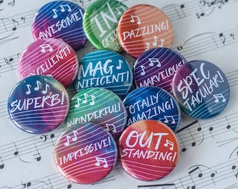 Music Reward Buttons | Set of 12 1.25" Buttons or Magnets | Teacher Reward Gifts for Music Students