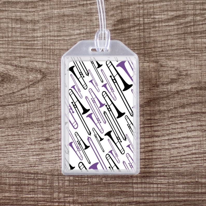 Musical Instrument Case ID Luggage Tag for Trombone Purple and Black image 1