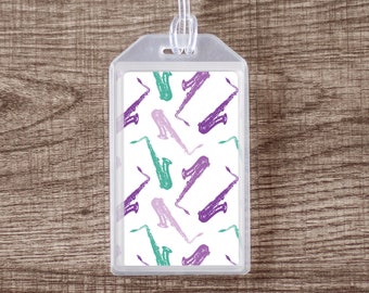 Saxophone Musical Instrument Case ID Luggage Tag | Purple and Teal