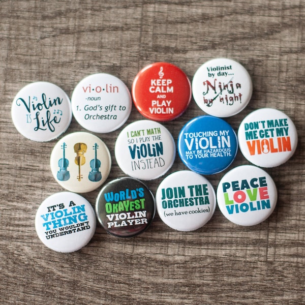 Violin Buttons / Music and Orchestra / Set of 12 Violin 1" Pins