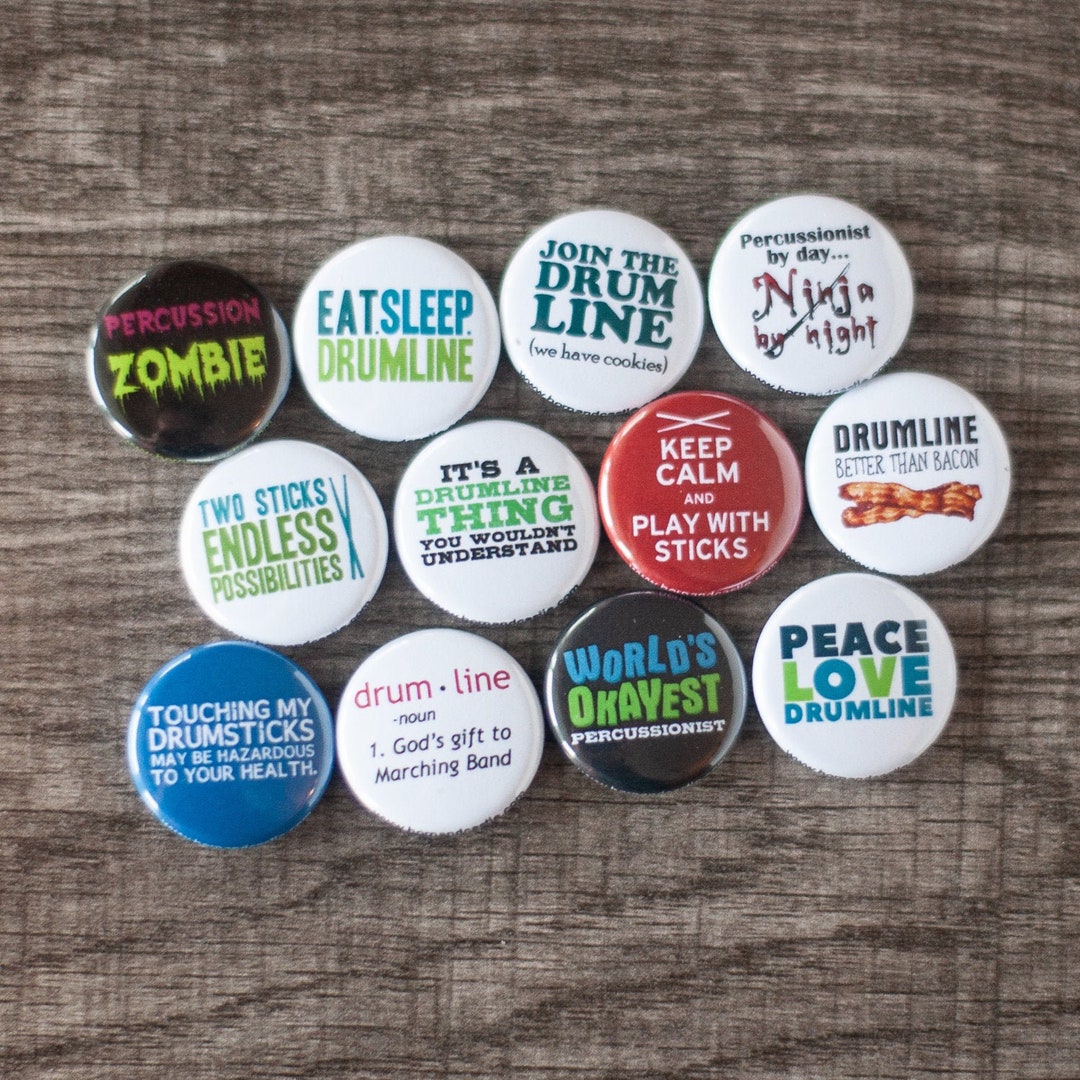 Drumline Buttons / Music and Marching Band / Set of 12 Drumline and