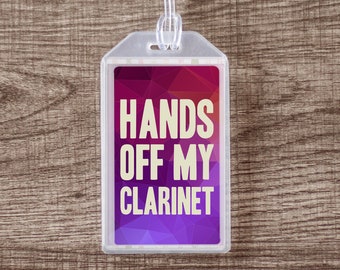Hands Off My Clarinet Musical Instrument ID Tag or Luggage Tag - Purple