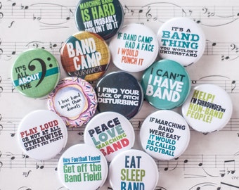 Set of 14 Funny Marching Band and Music Themed 1.25" Buttons or Magnets | Musician Gift