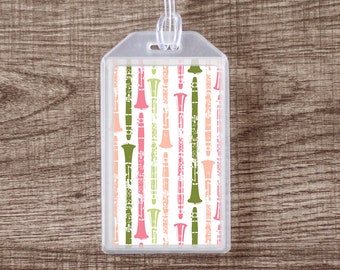 Musical Instrument Case ID Luggage Tag for Clarinet - Pink and Green