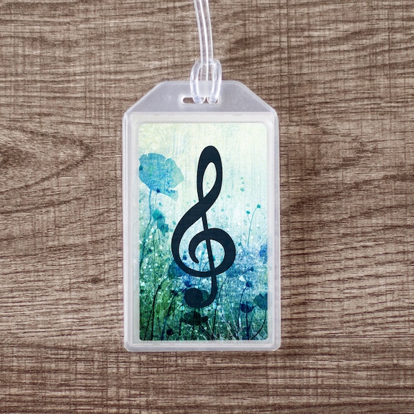Blue Floral Treble Clef Musical Instrument Case ID Luggage Tag