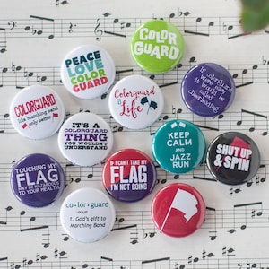 Colorguard Buttons / Marching Band / Set of 12 Colorguard 1" or 1.25" Pins or Magnets