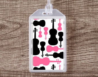 Violin Instrument Case ID Tag or Luggage Tag for Musicians - Pink and Black