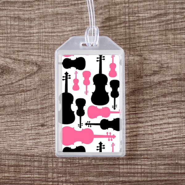 Violin Instrument Case ID Tag or Luggage Tag for Musicians - Pink and Black