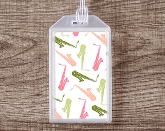 Saxophone Luggage Tag or Instrument Case ID for Musicians - Pink and Green