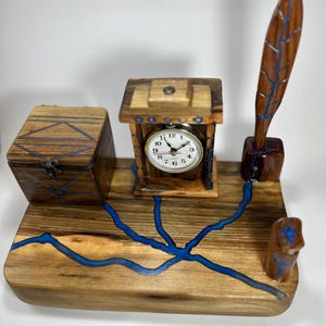wooden desk organizer, Customizable Walnut Wood & Epoxy Desk Organizer – Personalized Office Decor – Handmade Wooden Pen Holder,Desk Tray