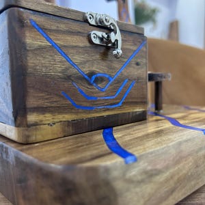 Epoxy Desk Organizer & Customizable Walnut Wood Personalized Office Decor – Handmade Wooden Pen Holder, Phone Stand, Desk Tray