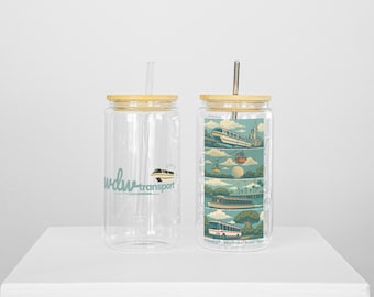 WDW Transport Sipper Glass Can Tumbler | Retro Magic Kingdom Monorail, Bus, Boat, Skyliner Cup for Iced Coffee Matcha | Disney Park Day Gift