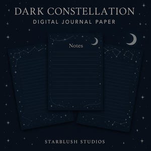 Carta per diario digitale Dark Constellation / Pagine a righe, a griglia, a punti e per planner Moody Celestial / Inserti per planner digitale